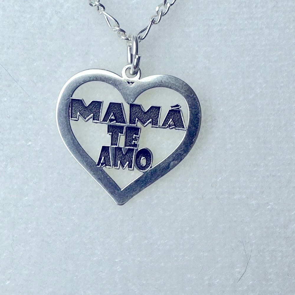 Silver 925 Chain Necklace 20"&Heart Pendant "Mamá Te Amo" Mothers Day Gift